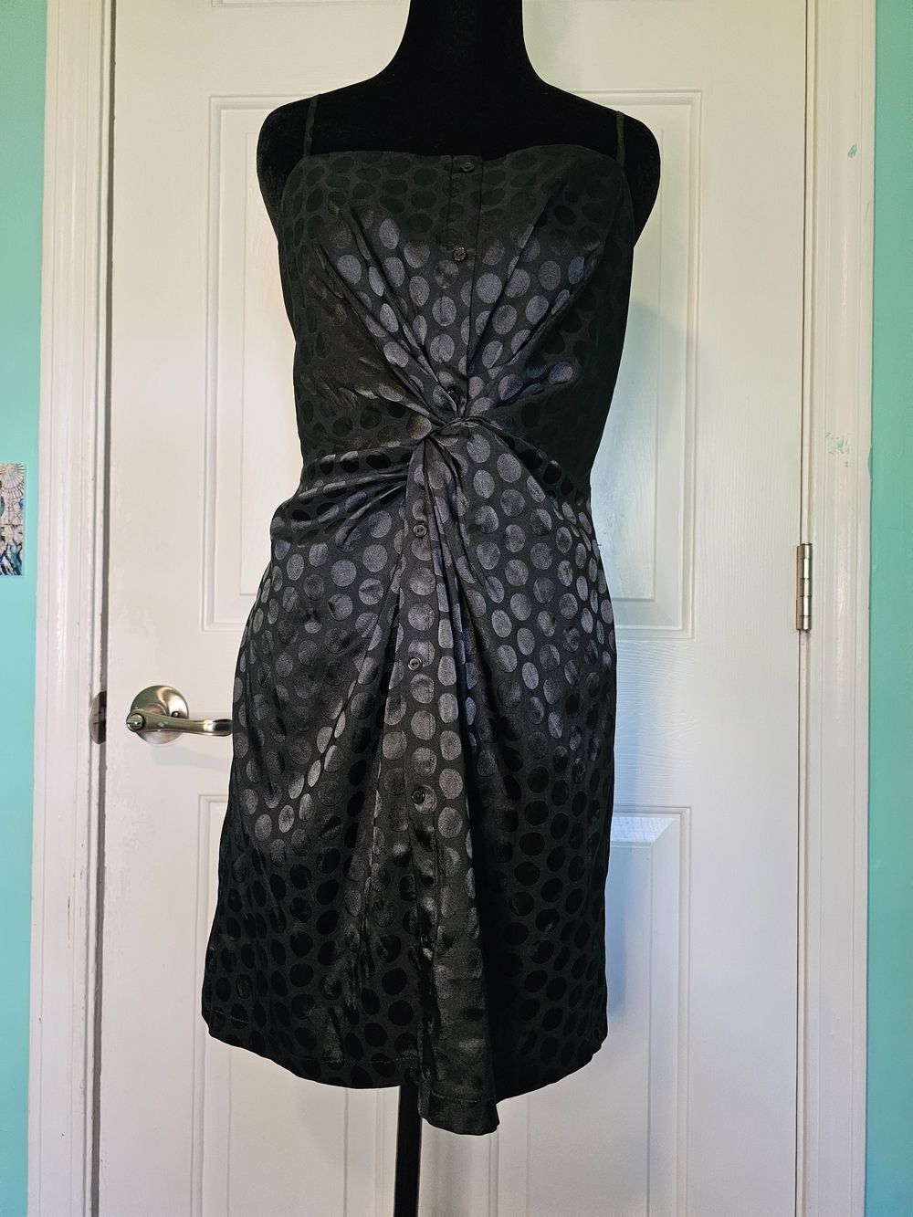 Lush Slinky Black Polkadot Dress w/ Adjustable Straps Women's S